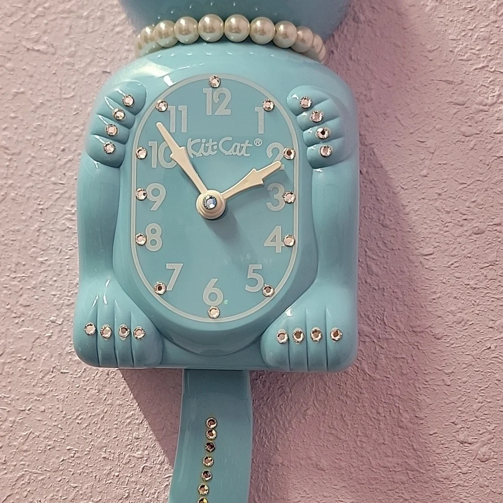 Jeweled Sky Blue Lady Red Kit-Cat Klock clock RARE Vintage